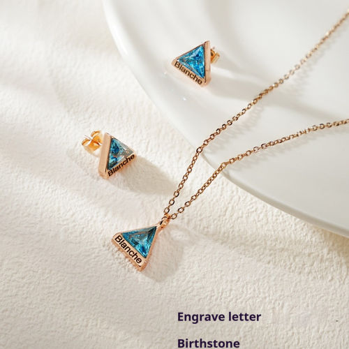 DIY triangle birthstone pendant stainless steel chain necklace earring set