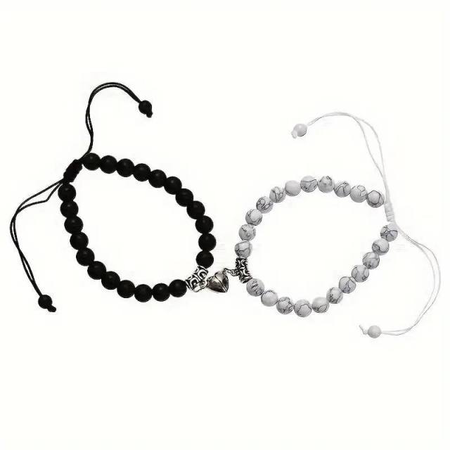 Jewelry suit 4-piece Set Natural Stone Couple Love Magnet Suction Bracelet Hexagonal Column Necklace