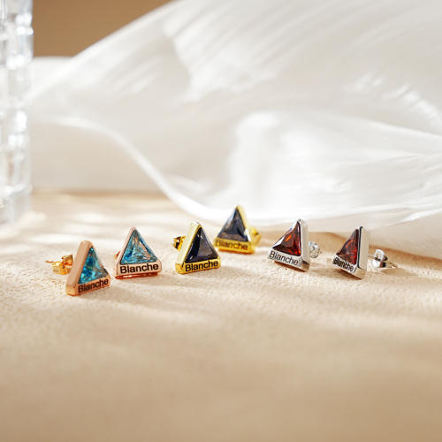 DIY triangle birthstone pendant stainless steel chain necklace earring set