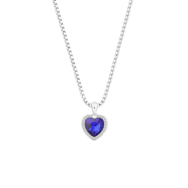 zircon ocean heart copper pendant necklace women DIY engrave letter birthsstone necklace
