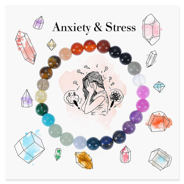 Bohemian Colorful Stone Bracelet Tiger Eye Crystal Beaded Yoga Stone Bracelet 7 Chakras Card Bracelet