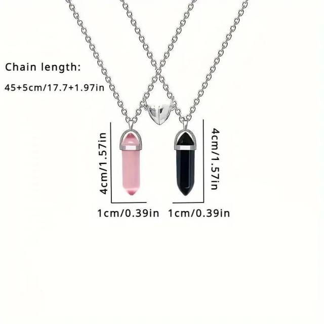 Jewelry suit 4-piece Set Natural Stone Couple Love Magnet Suction Bracelet Hexagonal Column Necklace