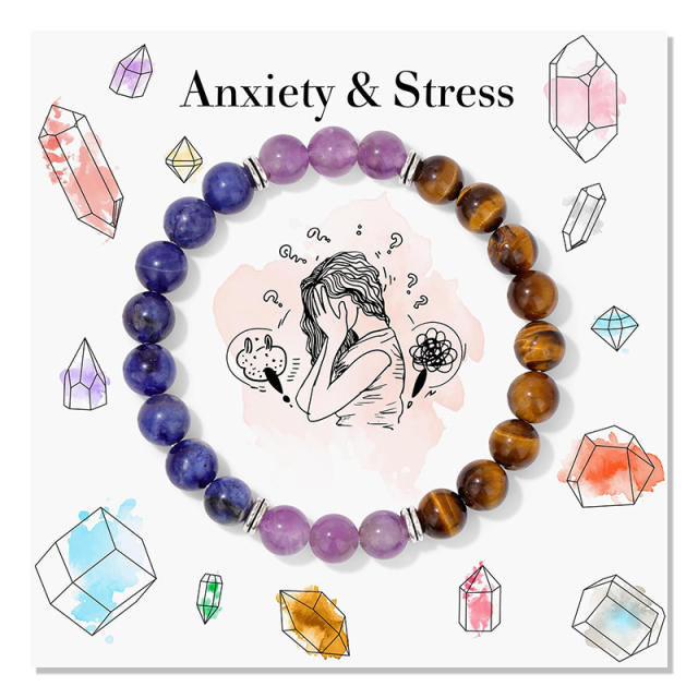 Bohemian Colorful Stone Bracelet Tiger Eye Crystal Beaded Yoga Stone Bracelet 7 Chakras Card Bracelet