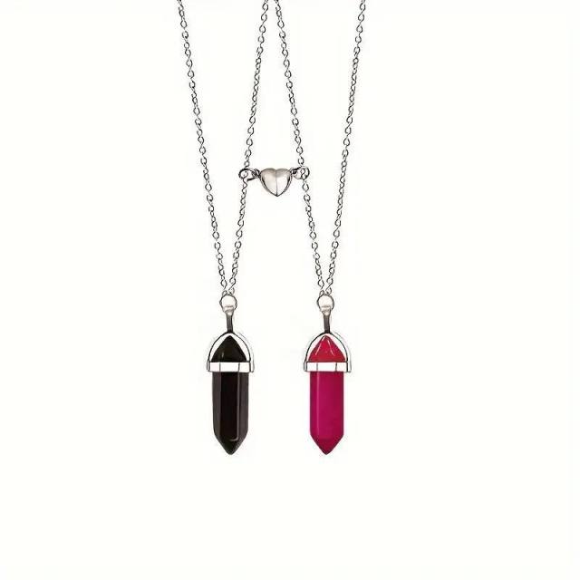 Jewelry suit 4-piece Set Natural Stone Couple Love Magnet Suction Bracelet Hexagonal Column Necklace