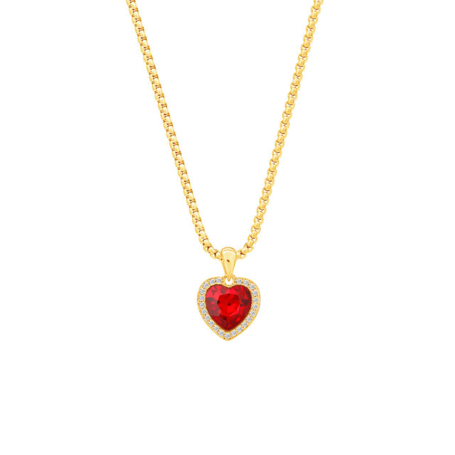 zircon ocean heart copper pendant necklace women DIY engrave letter birthsstone necklace