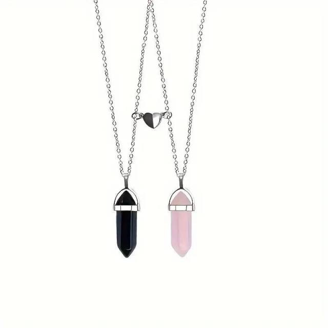 Jewelry suit 4-piece Set Natural Stone Couple Love Magnet Suction Bracelet Hexagonal Column Necklace