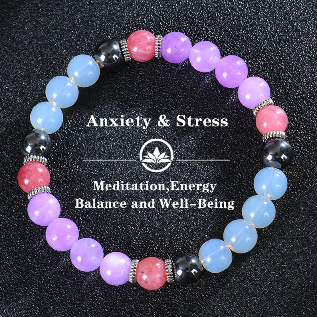 Bohemian Colorful Stone Bracelet Tiger Eye Crystal Beaded Yoga Stone Bracelet 7 Chakras Card Bracelet