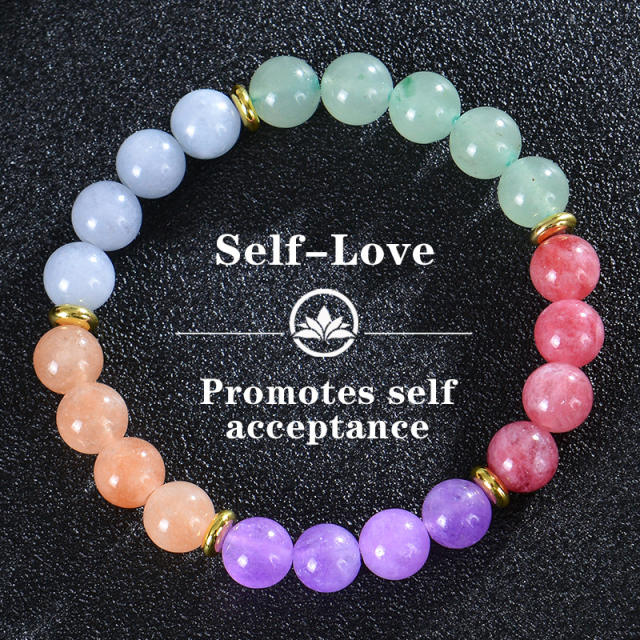 Bohemian Colorful Stone Bracelet Tiger Eye Crystal Beaded Yoga Stone Bracelet 7 Chakras Card Bracelet