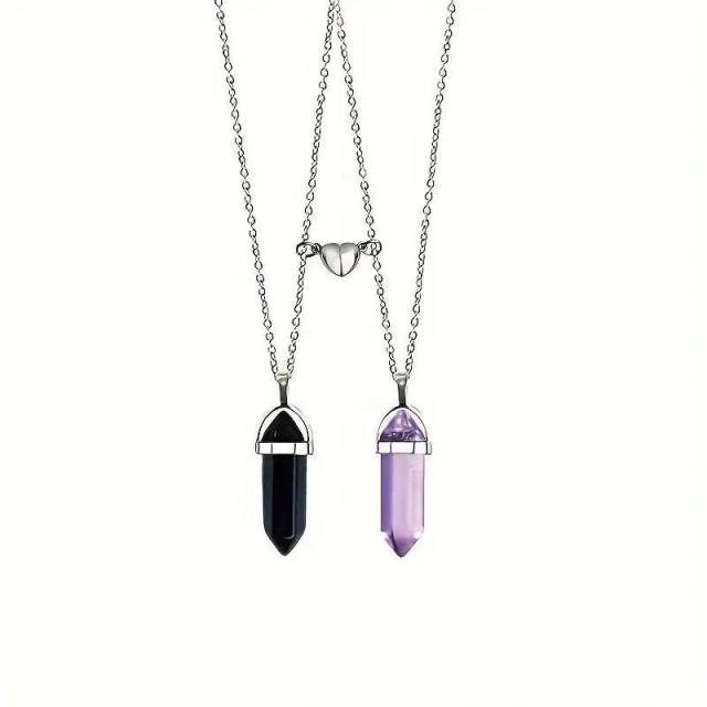 Jewelry suit 4-piece Set Natural Stone Couple Love Magnet Suction Bracelet Hexagonal Column Necklace