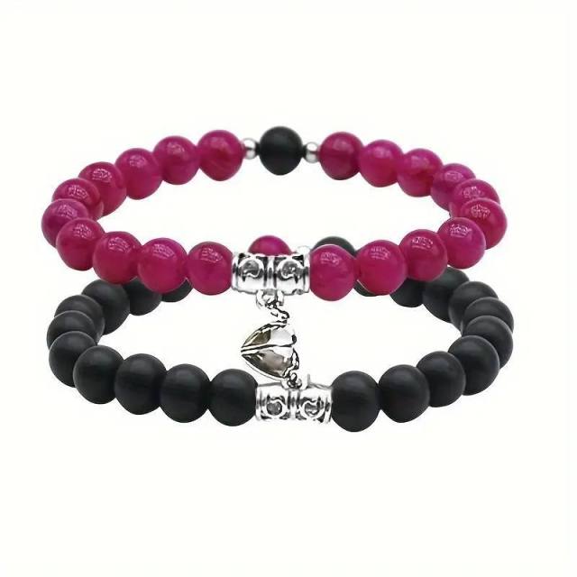 Jewelry suit 4-piece Set Natural Stone Couple Love Magnet Suction Bracelet Hexagonal Column Necklace