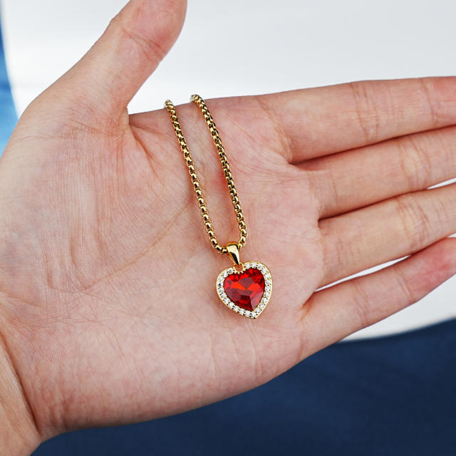 zircon ocean heart copper pendant necklace women DIY engrave letter birthsstone necklace