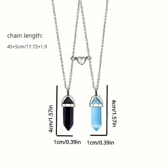 Jewelry suit 4-piece Set Natural Stone Couple Love Magnet Suction Bracelet Hexagonal Column Necklace