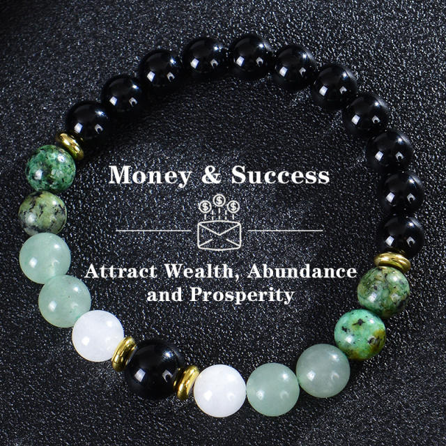 Bohemian Colorful Stone Bracelet Tiger Eye Crystal Beaded Yoga Stone Bracelet 7 Chakras Card Bracelet