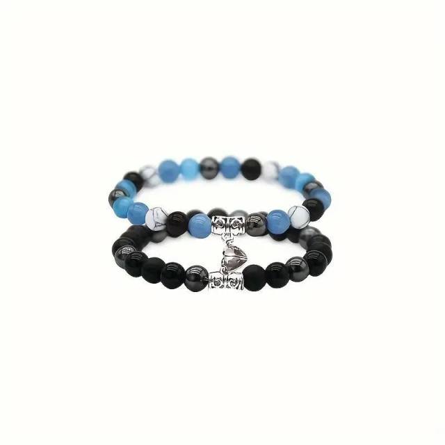 Jewelry suit 4-piece Set Natural Stone Couple Love Magnet Suction Bracelet Hexagonal Column Necklace
