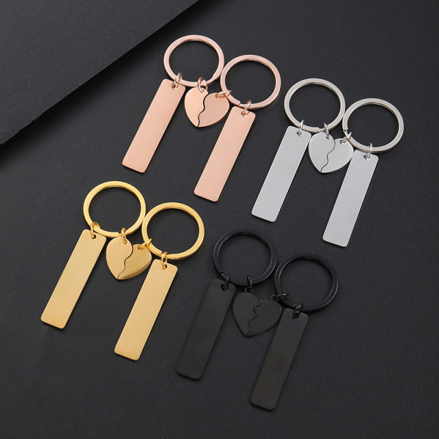 Stainless Steel matching heart bar keychain for couples friends family