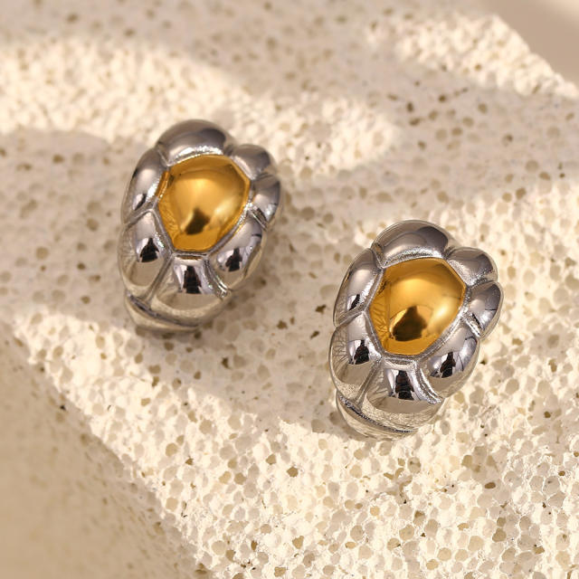 18KG geometric mix color stainless steel earrings
