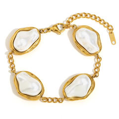 18KG baroque pearl stainless steel boho bracelet