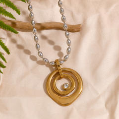 18KG geometric sprial pendant mix color stainless steel necklace