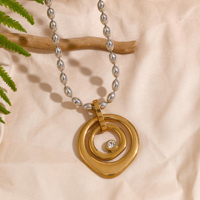 18KG geometric sprial pendant mix color stainless steel necklace