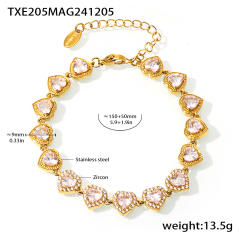 Delicate heart diamond tennis chain stainless steel necklace bracelet set