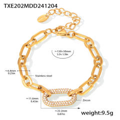 Delicate stainless steel paperclip chain diamond necklace bracelet set