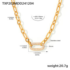 Delicate stainless steel paperclip chain diamond necklace bracelet set