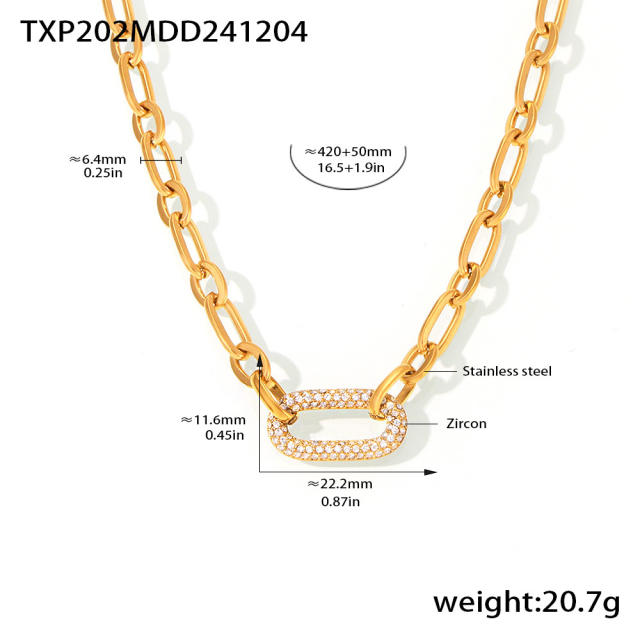 Delicate stainless steel paperclip chain diamond necklace bracelet set