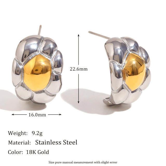 18KG geometric mix color stainless steel earrings