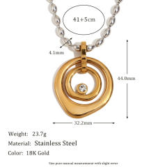 18KG geometric sprial pendant mix color stainless steel necklace