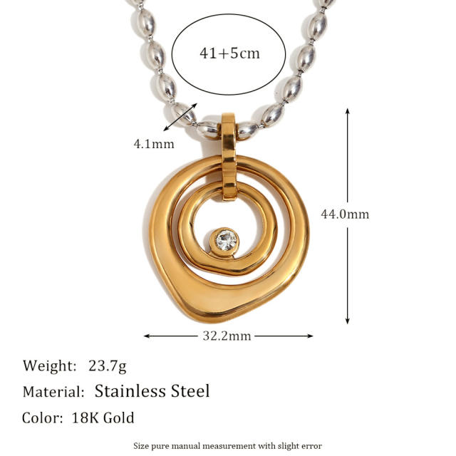 18KG geometric sprial pendant mix color stainless steel necklace