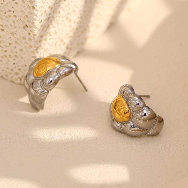 18KG geometric mix color stainless steel earrings