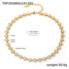 Delicate heart diamond tennis chain stainless steel necklace bracelet set