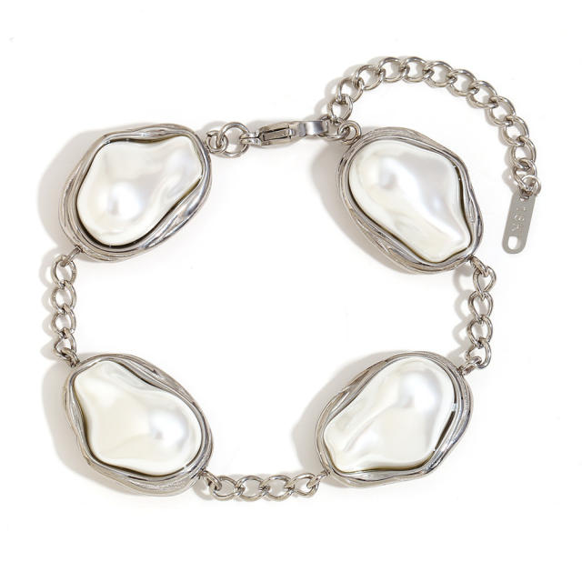 18KG baroque pearl stainless steel boho bracelet