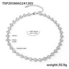 Delicate heart diamond tennis chain stainless steel necklace bracelet set