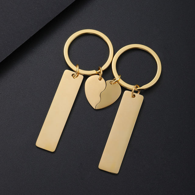 Stainless Steel matching heart bar keychain for couples friends family