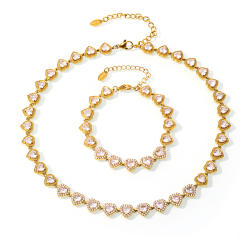 Delicate heart diamond tennis chain stainless steel necklace bracelet set