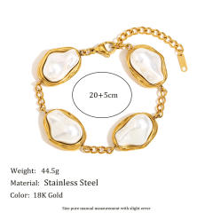 18KG baroque pearl stainless steel boho bracelet