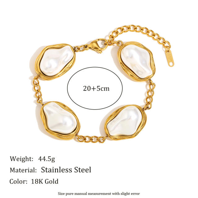 18KG baroque pearl stainless steel boho bracelet