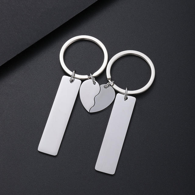Stainless Steel matching heart bar keychain for couples friends family