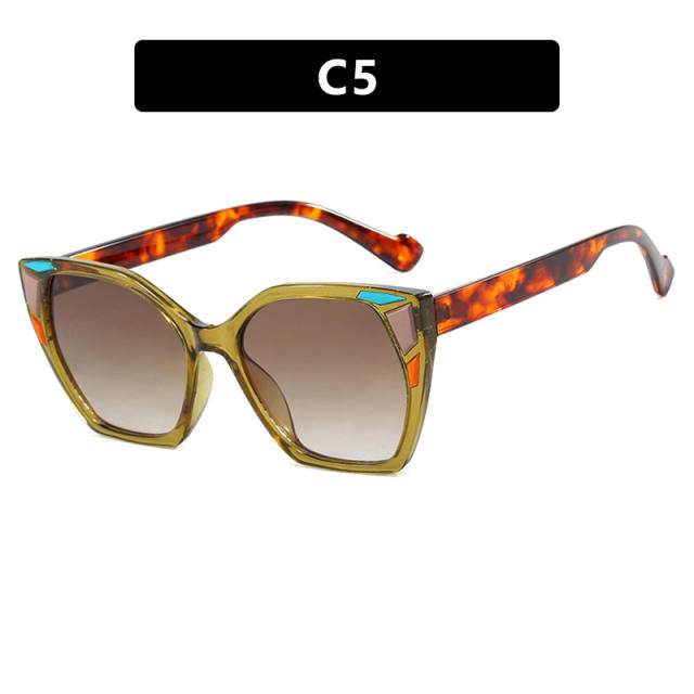 Color Block Decorative Square Cat's Eye Large Frame Sunglasses