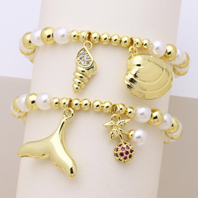 hot fashion small gold hand table tennis racket star star apple cherry copper bead pearl bracelet