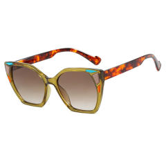 Color Block Decorative Square Cat's Eye Large Frame Sunglasses