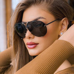2024 new fashion retro sunglasses women's large frame metal sunglasses