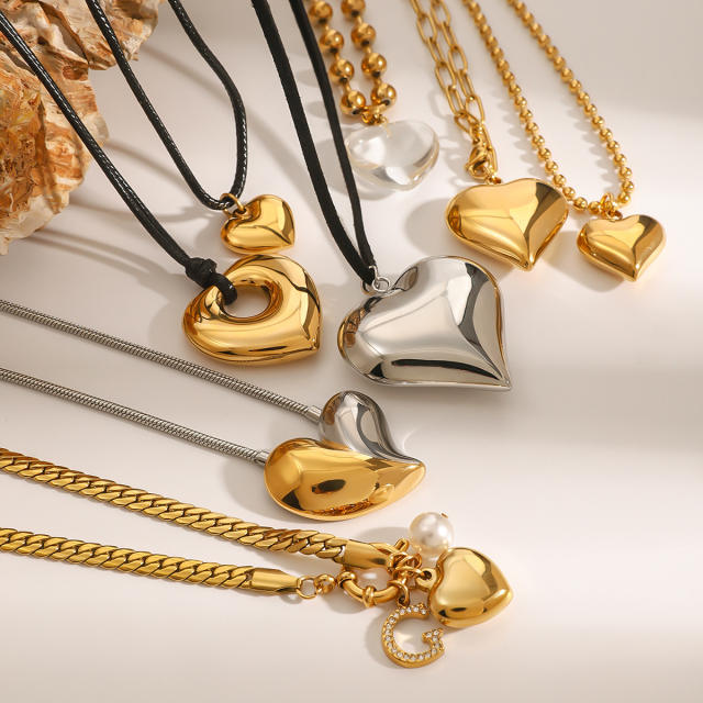 Chunky heart stainless steel pendant dainty necklace collection Valentine's Day gift necklace