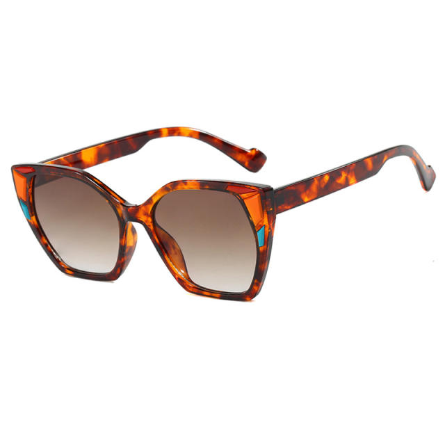 Color Block Decorative Square Cat's Eye Large Frame Sunglasses