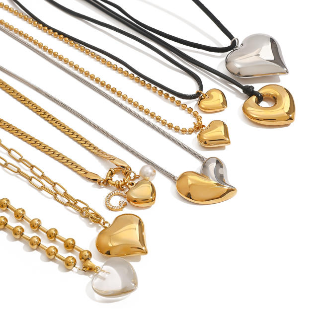 Chunky heart stainless steel pendant dainty necklace collection Valentine's Day gift necklace