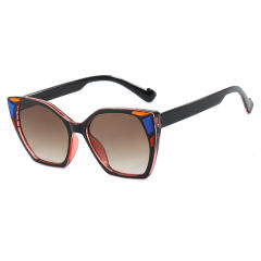 Color Block Decorative Square Cat's Eye Large Frame Sunglasses