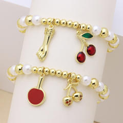 hot fashion small gold hand table tennis racket star star apple cherry copper bead pearl bracelet