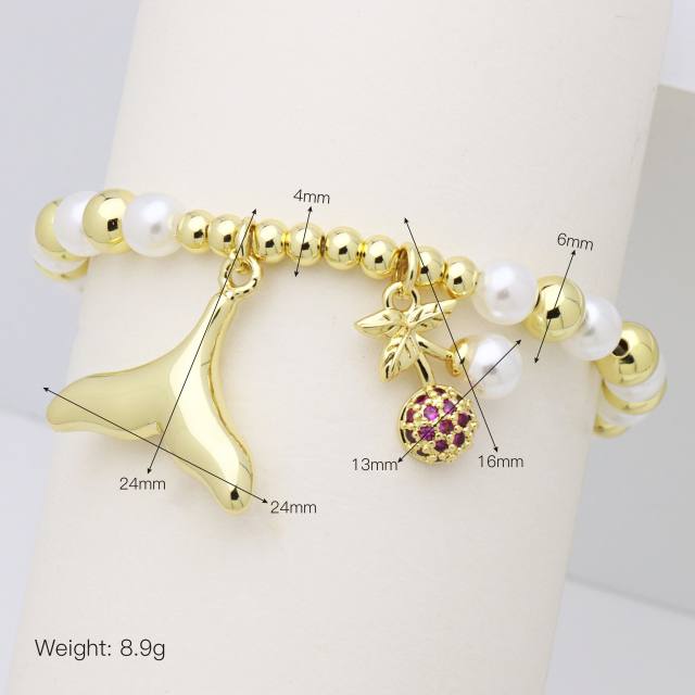hot fashion small gold hand table tennis racket star star apple cherry copper bead pearl bracelet