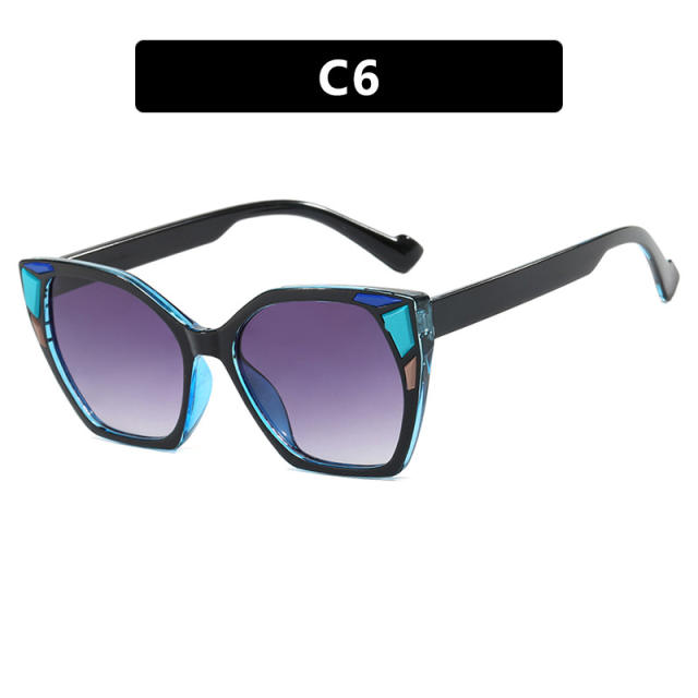 Color Block Decorative Square Cat's Eye Large Frame Sunglasses